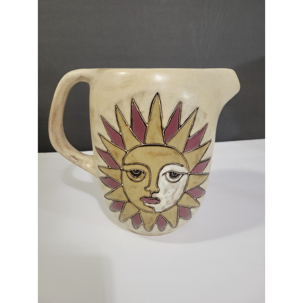 Mara Mexico Pottery Pitcher Celestial Sun 7.5" x 6" Stoneware Folk Art